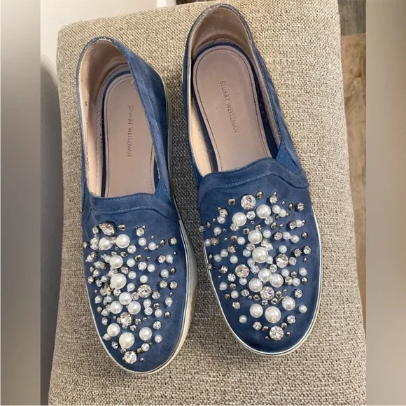 Stuart Weitzman Pearl Crystal Embellished Decor
White Platform Sneakers Slip Ons - Picture 13 of 14